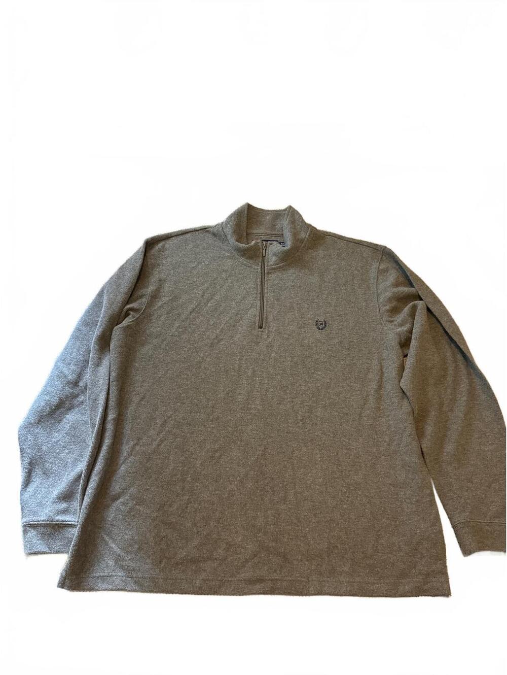 Chaps Mens Grey Quarter Zip Pullover Sweater Size XL Solid 100% Cotton Knit